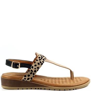 LUNAR WOMENS LOW WEDGE STRAP SANDAL - BEIGE